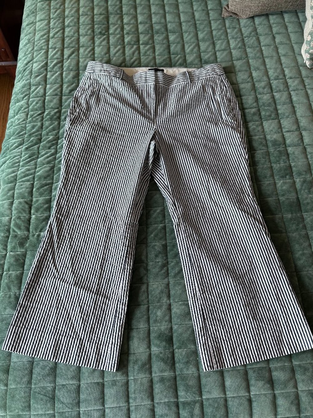 Size 12 J. Crew Teddie Black & White Striped Cropped Flare Pants